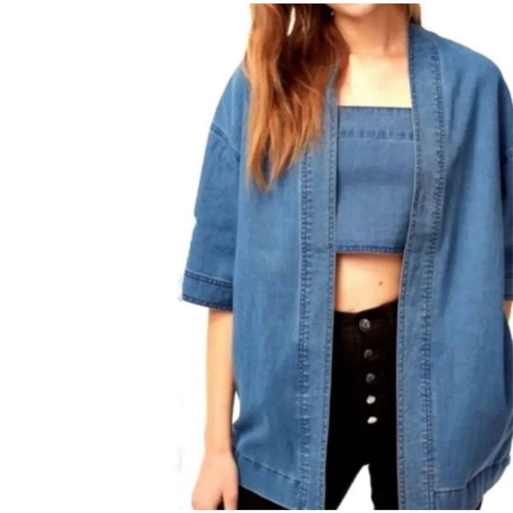 ✨Aritzia Wilfred Free Jean Light Blue Denim Sz XS Kimono Cardigan✨